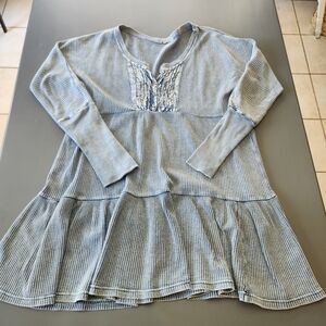 Free People FP One Jolene Blue Waffle Knit Festival Tiered Mini Dress Womens Med